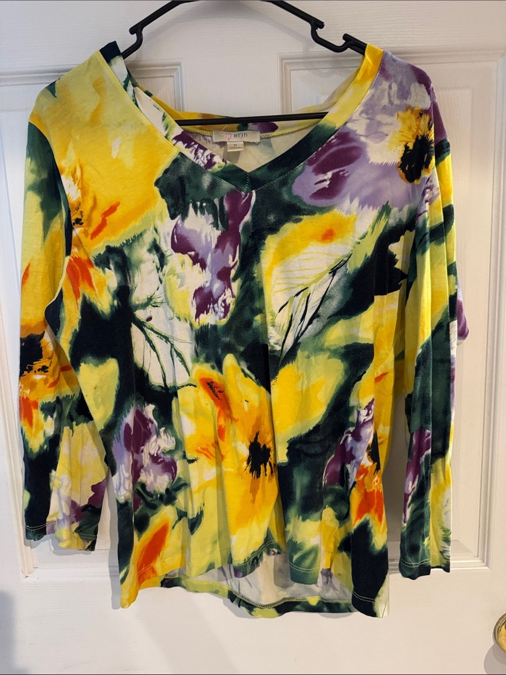 Erin Yellow Multi Floral V-Neck Long Sleeve Tee